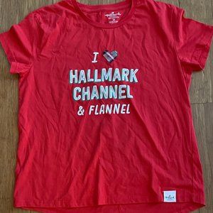 I LOVE HALLMARK CHANNEL & FLANNEL RED HEART TSHIRT SZ MEDIUM CHRISTMAS HOLIDAY